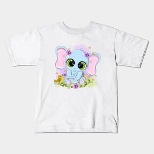 Cheerful baby elephant in a meadow with flowers Kids T-Shirt